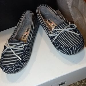 Minnetonka Denim Striped Slipper 6